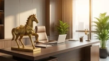 Không gian làm việc bài trí vật phẩm phong thủy kích hoạt tài lộc tuổi Ngọ