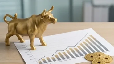 Biểu đồ tài chính vượng phát và đồng xu phong thủy đại diện cho tài lộc tuổi Sửu năm 2027