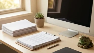Bàn làm việc gọn gàng bày trí vật phẩm phong thủy kích hoạt tài lộc tuổi Thân