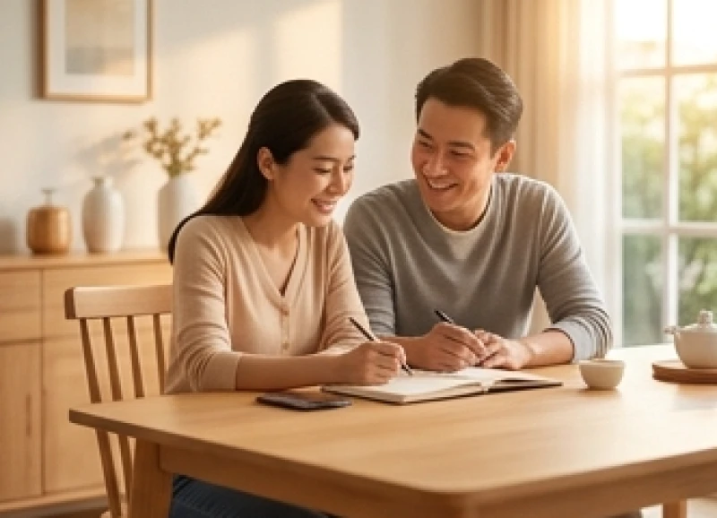 Hai vợ chồng cùng nhau thảo luận kế hoạch tài chính giúp củng cố tình duyên tuổi tý năm 2026