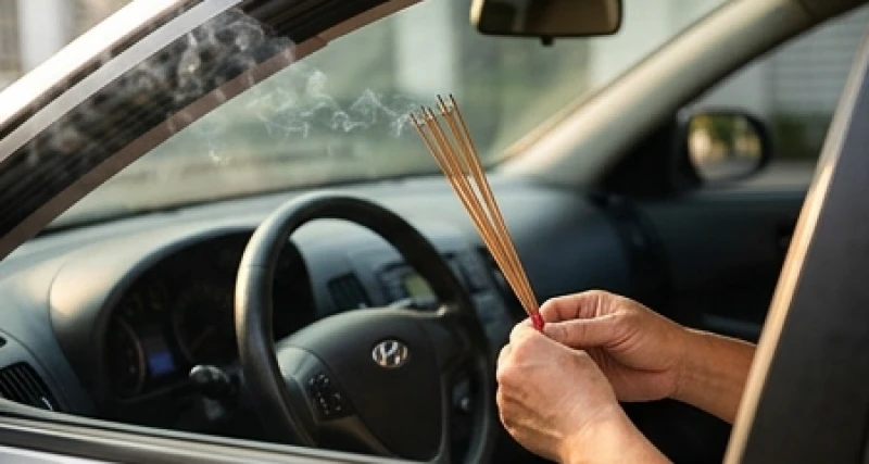 Tài xế chắp tay cầm hương nhẩm đọc bài văn khấn cúng xe hàng tháng mong lộ trình bình an