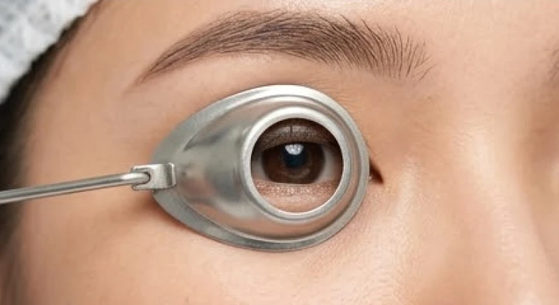 Nốt ruồi trên mí mắt: Ý nghĩa tướng số và bảng giá tẩy an toàn 7 Bác sĩ sử dụng tấm chắn kim loại chuyên dụng để bảo vệ nhãn cầu cho bệnh nhân