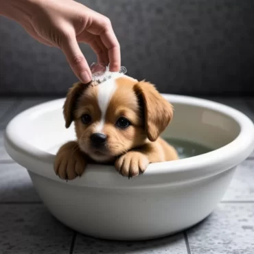 Tắm cho chó con đáng yêu