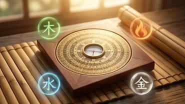 La bàn phong thủy và cuốn sách tử vi cổ đại minh họa cho khái niệm tam hội là gì trong bát tự