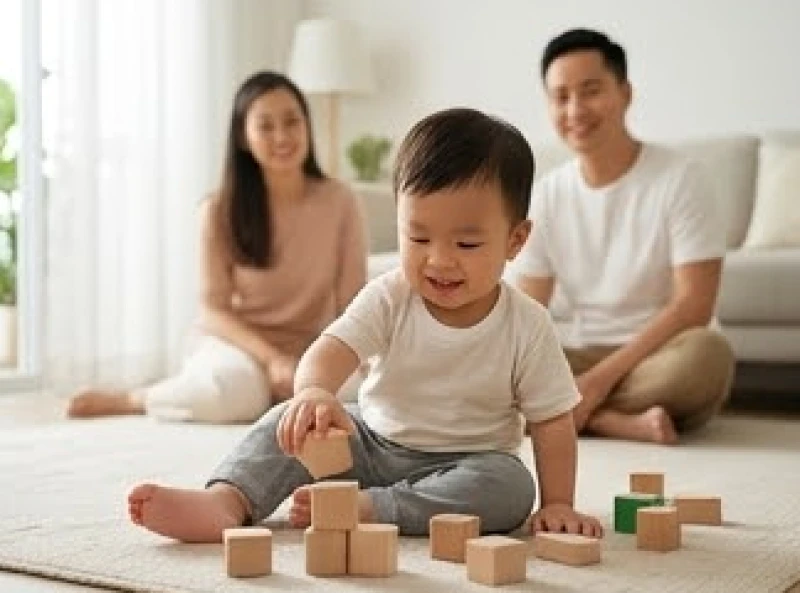 Tuổi Mùi sinh con năm nào tốt: Chấm điểm 1991, 2003 & hóa giải 4 Em bé ngoan ngoãn chơi đùa trong phòng khách tượng trưng cho phước lành từ năng lượng Tam hợp Hợi Mão Mùi
