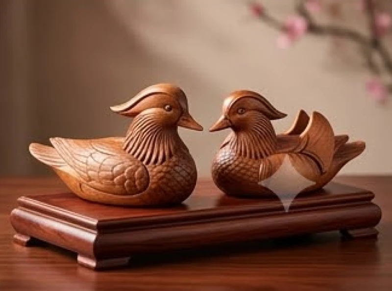 Đôi chim uyên ương bằng gỗ được chạm khắc tinh xảo đại diện cho sự hòa hợp trong hôn nhân gia đạo
