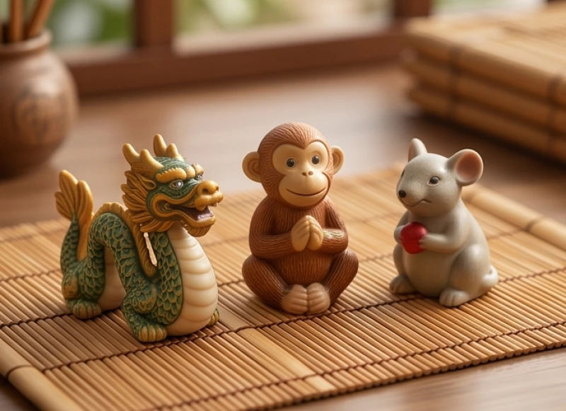 Tuổi Thìn hợp tuổi nào: Tra cứu chi tiết và cách hóa giải 1 Ba bức tượng nhỏ hình Rồng, Khỉ và Chuột xếp cạnh nhau đại diện cho nhóm tam hợp Thân Tý Thìn