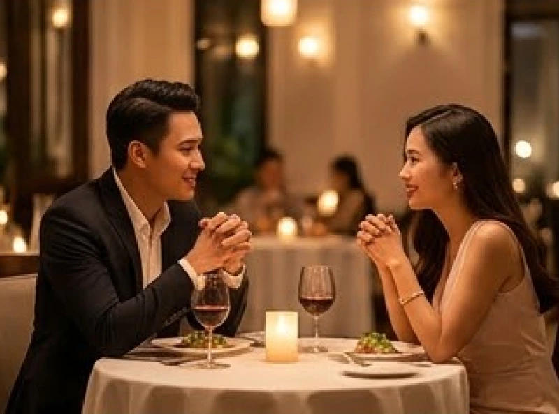 Hai người trò chuyện vui vẻ thể hiện sự hòa hợp tự nhiên của cục diện Tam Hợp trong tình cảm