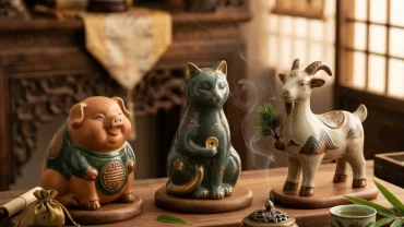 Hình ảnh bộ ba linh vật Hợi Mão Mùi tượng trưng cho tam hợp tuổi mùi trong không gian phong thủy Việt Nam