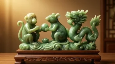 Biểu tượng ba con giáp Thân Tý Thìn trong bộ tam hợp tuổi thìn bằng ngọc thạch anh rực rỡ