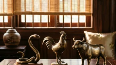 Bộ ba linh vật phong thủy bằng đồng đại diện cho nhóm tam hợp tuổi tỵ dậu sửu