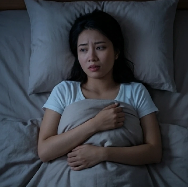 Người phụ nữ trằn trọc mất ngủ với tâm trạng lo âu phản ánh sự rạn nứt cảm xúc trong mối quan hệ