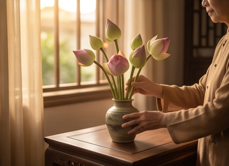 Cắm hoa và thưởng trà giúp người cao tuổi tìm thấy sự tĩnh tại trong tâm hồn