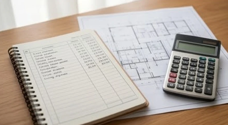 Mơ thấy xây nhà điềm lành hay dữ: Phân tích bối cảnh & tâm lý 6 Cuốn sổ tay ghi chép chi phí sinh hoạt đặt cạnh chiếc máy tính và bản vẽ thiết kế trên bàn làm việc