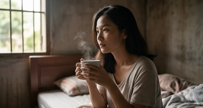 Mơ thấy mèo chết: Điềm báo lành dữ, bộ số tài lộc và mẹo hóa giải 1 Người phụ nữ tĩnh tâm suy nghĩ sau khi nằm mơ thấy mèo chết giữa không gian phòng ngủ yên bình