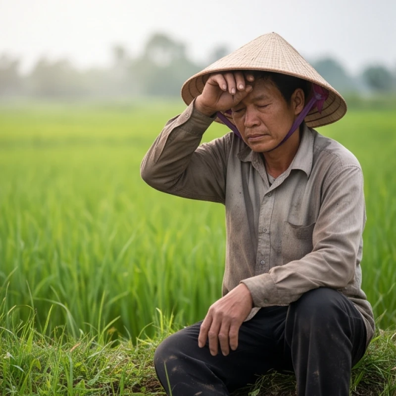 Mơ thấy mình đi cấy lúa: Giải mã tâm lý & sổ mơ tài lộc 4 Người lao động nghỉ ngơi mệt mỏi bên bờ ruộng lúa phản chiếu áp lực công việc nặng nề ở ngoài đời thực
