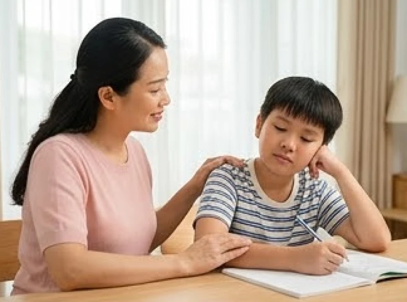 Tử vi tuổi Bính Thân 2016 năm 2026: Cẩm nang học tập & dâng sao 1 Người mẹ nhẹ nhàng trò chuyện và an ủi cậu bé 10 tuổi đang gặp áp lực học hành trong năm Vân Hớn chiếu mệnh