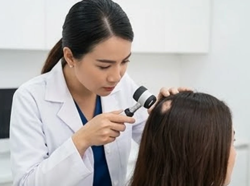 Bác sĩ da liễu sử dụng ống kính soi da chuyên dụng để kiểm tra nốt ruồi