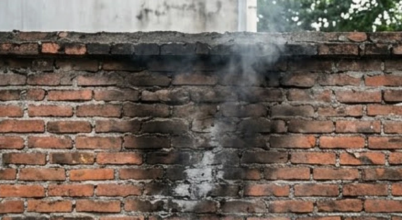 Cháy nhà bên cạnh là điềm gì: Giải mã tâm linh và con số tài lộc 3 Vết ám khói đen và tàn tro còn sót lại trên bức tường gạch sau một vụ cháy nhỏ
