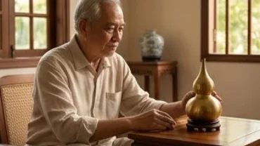 Cụ ông ngắm nhìn vật phẩm phong thủy phản ánh tân tỵ 1941 mệnh gì mang lại bình an