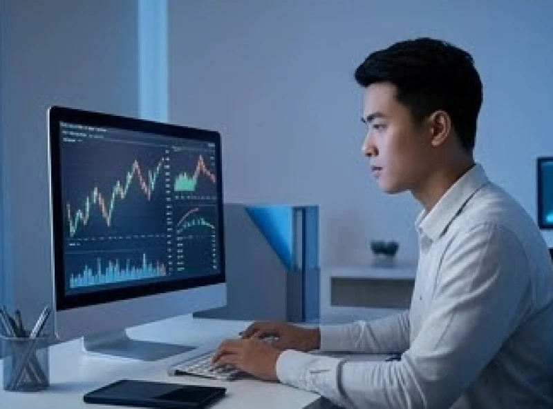 Chuyên viên phân tích dữ liệu tuổi Tân Tỵ 2001 theo dõi các biểu đồ tài chính trên màn hình