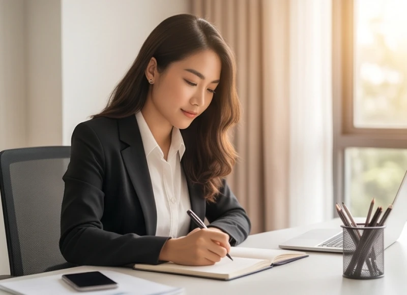 Mơ thấy mình có bầu sắp đẻ: Giải mã ngữ cảnh & con số tài lộc 4 Nữ nhân viên văn phòng đang tập trung cao độ ghi chép để hoàn thành nhiệm vụ quan trọng