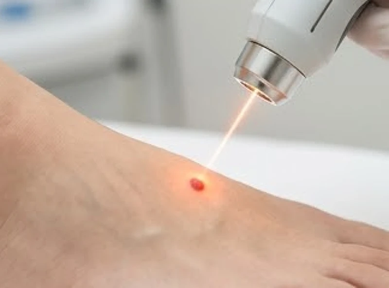 Bác sĩ sử dụng công nghệ Laser CO2 an toàn để tẩy nốt ruồi nhỏ trên vùng mu bàn chân