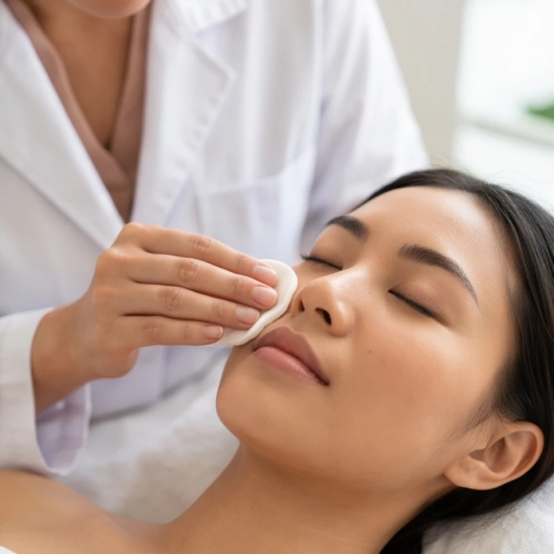 Quá trình làm sạch vùng da có nốt ruồi đen trước khi thực hiện phương pháp chiếu tia laser thẩm mỹ an toàn.