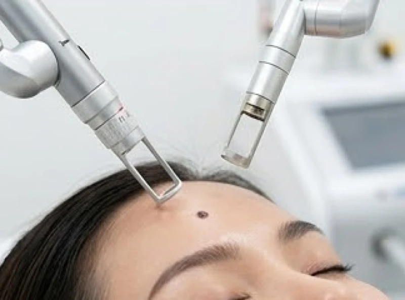 Kỹ thuật viên sử dụng máy laser hiện đại để xử lý hắc sắc tố của nốt ruồi trên da