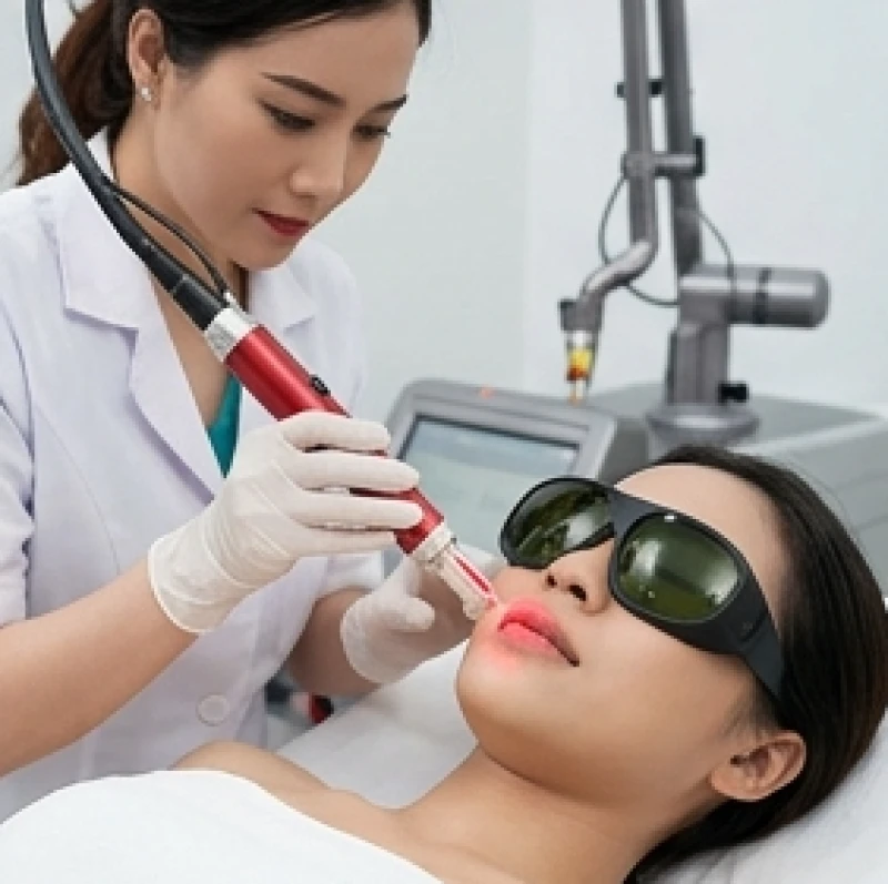 Nốt ruồi ở môi dưới nữ: Ý nghĩa vị trí & hướng dẫn tẩy an toàn 9 Quá trình chiếu tia laser công nghệ cao để tẩy nốt ruồi trên môi
