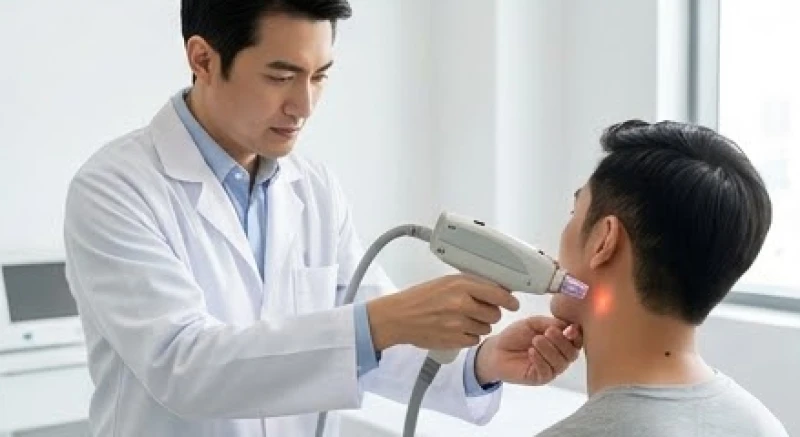 Nốt ruồi ở cổ nam giới: Giải mã điềm báo tướng số và lưu ý tẩy xóa 7 Bác sĩ da liễu đang tiến hành tẩy nốt ruồi ở cổ nam bằng công nghệ tia laser an toàn