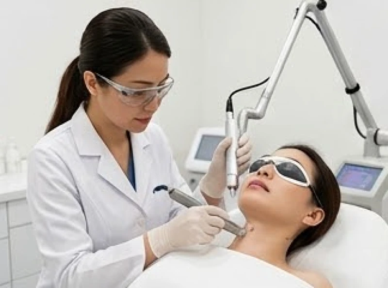 Bác sĩ thẩm mỹ sử dụng máy laser CO2 Fractional để xóa bỏ nốt ruồi vùng gáy an toàn