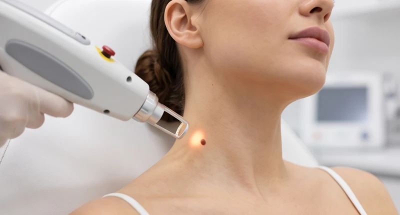 Ứng dụng công nghệ laser hiện đại để tẩy nốt ruồi ở cổ nữ an toàn không để lại sẹo