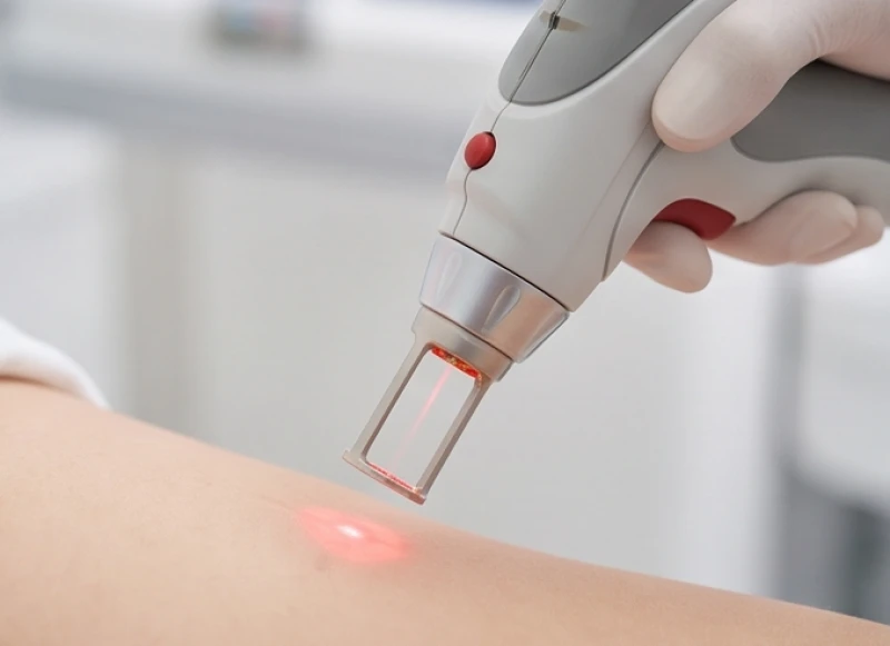 Bác sĩ sử dụng máy laser công nghệ cao để loại bỏ nốt ruồi đen trên da một cách an toàn