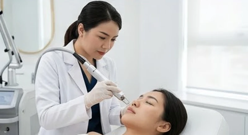 Bác sĩ da liễu sử dụng công nghệ tia laser để tẩy nốt ruồi một cách an toàn