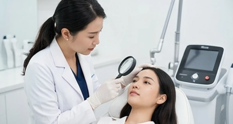 Bác sĩ da liễu sử dụng công nghệ laser CO2 Fractional để xử lý các nốt ruồi xui xẻo trên mặt