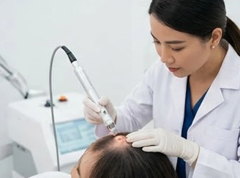 Bác sĩ chuyên khoa sử dụng máy laser CO2 để xóa nốt ruồi trên da đầu