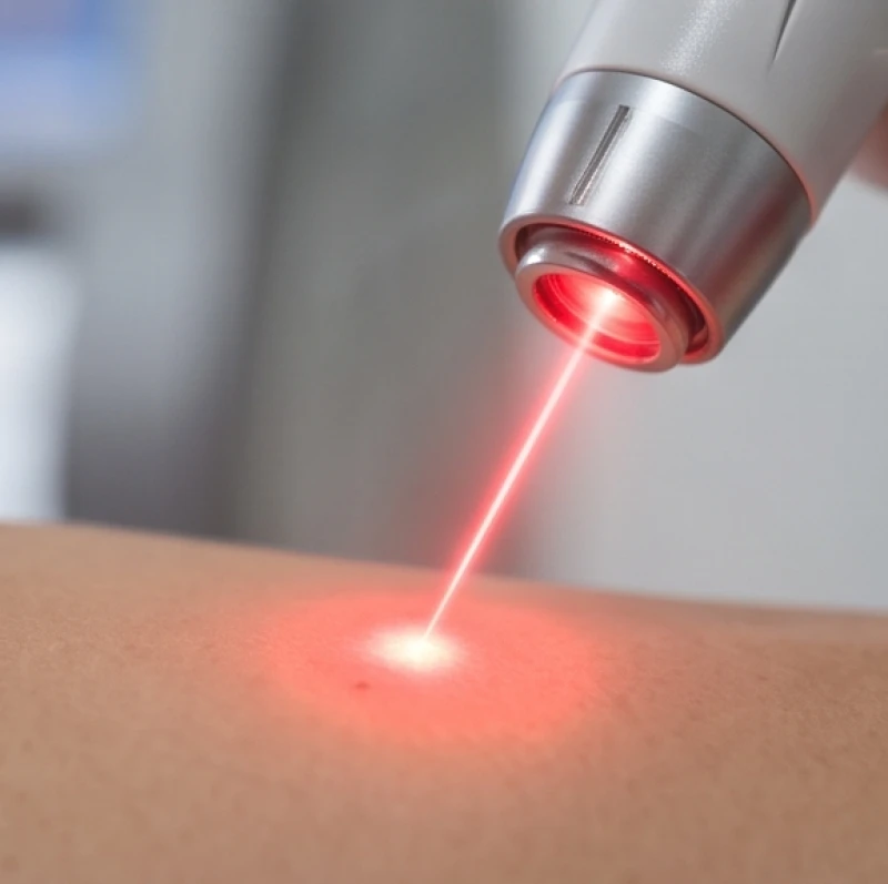 Thiết bị Laser Fractional CO2 đang phát tia sáng an toàn để phá hủy chính xác chân sắc tố nốt ruồi