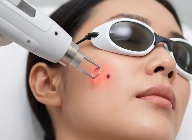 Nốt ruồi ở mũi nữ: Luận giải tướng số và hướng xử lý an toàn 8 Quá trình ứng dụng tia laser CO2 siêu nhỏ để phá vỡ sắc tố melanin của nốt ruồi đen trên da