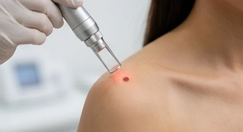 Nốt ruồi ở vai phải tốt hay xấu? Luận tướng số và giá tẩy laser 7 Tia laser CO2 đang phá vỡ các hắc tố melanin của nốt ruồi sâu dưới bề mặt da vai vô cùng chuẩn xác