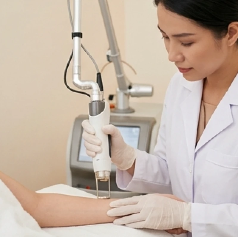 Bác sĩ da liễu tiến hành liệu trình chiếu laser CO2 loại bỏ hắc sắc tố