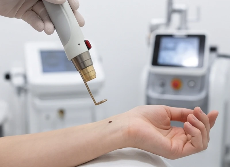 Quy trình chiếu tia laser siêu nhỏ để phá vỡ chân hắc sắc tố của nốt ruồi