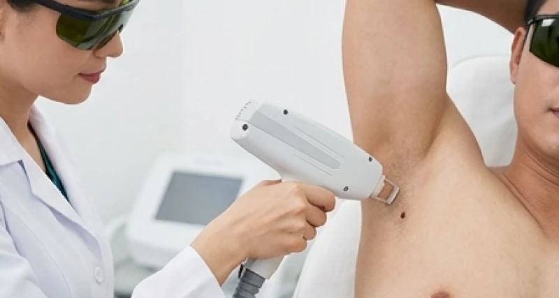 Bác sĩ chuyên khoa thực hiện tẩy nốt ruồi ở nách nam bằng công nghệ tia laser hiện đại giúp hạn chế tối đa sẹo