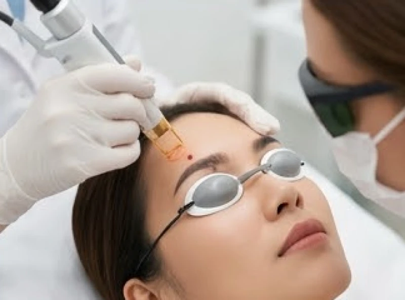 Chuyên gia thẩm mỹ sử dụng công nghệ tia laser an toàn để bóc tách nốt ruồi trên lông mày
