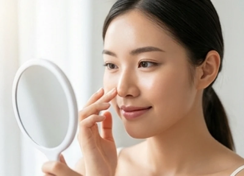 Nốt ruồi ở đầu mũi: Ý nghĩa tướng số nam nữ & lưu ý y khoa 7 Người phụ nữ tự tin soi gương kiểm tra vùng chóp mũi sau khi quyết định loại bỏ nốt ruồi