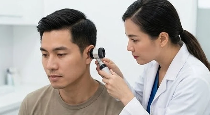 Nốt ruồi ở tai nam: Luận tướng số và bảng giá tẩy xăm an toàn 5 Bác sĩ da liễu đang soi da và kiểm tra nốt ruồi vùng tai cho một nam thanh niên