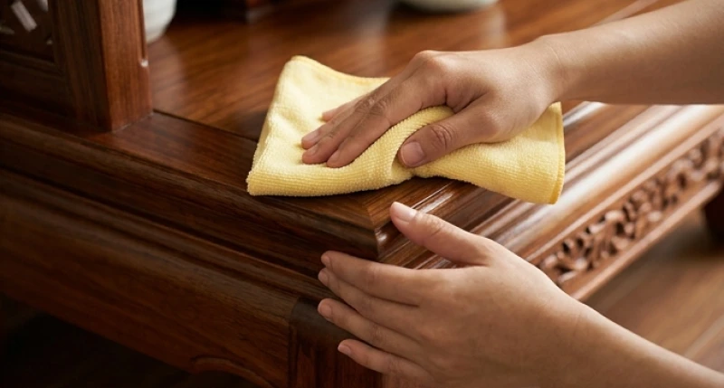 Dùng khăn sạch nhúng nước lá bưởi để lau chùi nhẹ nhàng bề mặt gỗ của bàn thờ