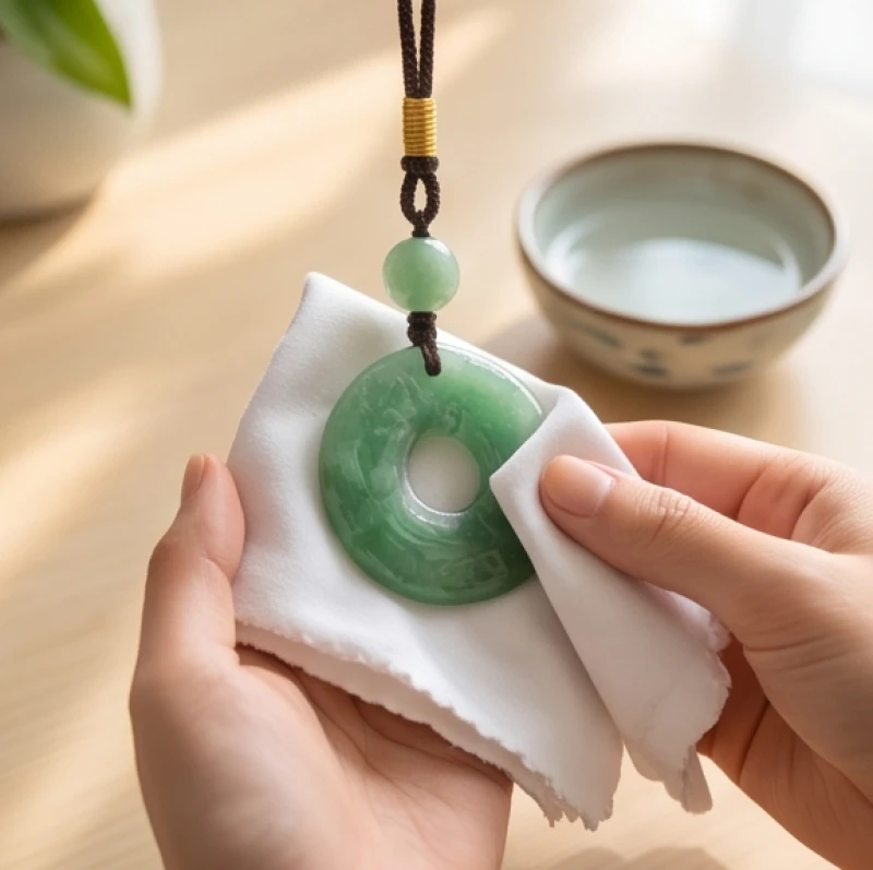 Thao tác dùng khăn sạch mềm lau chùi mặt khánh treo xe để tẩy uế và khai quang năng lượng