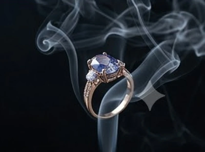 Làn khói trầm hương nguyên chất mỏng manh lướt qua bề mặt chiếc nhẫn đá tự nhiên thanh tẩy khí xấu