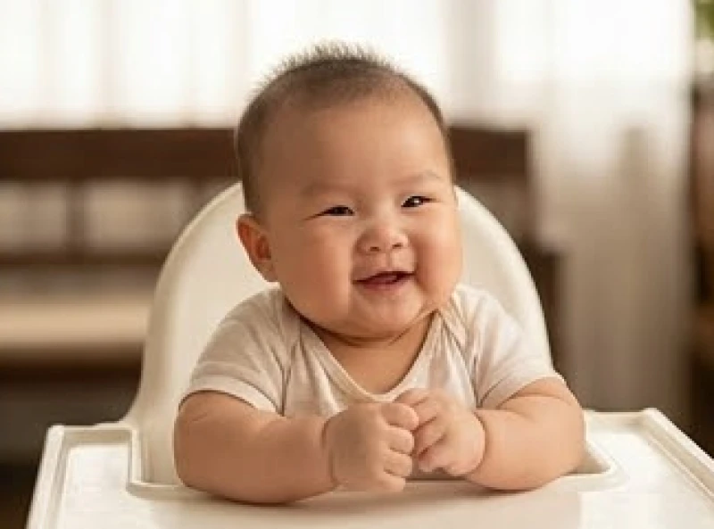 Em bé bụ bẫm đang nở nụ cười tươi tắn, tận hưởng khoảnh khắc vui vẻ hồn nhiên bên không gian ấm áp của gia đình